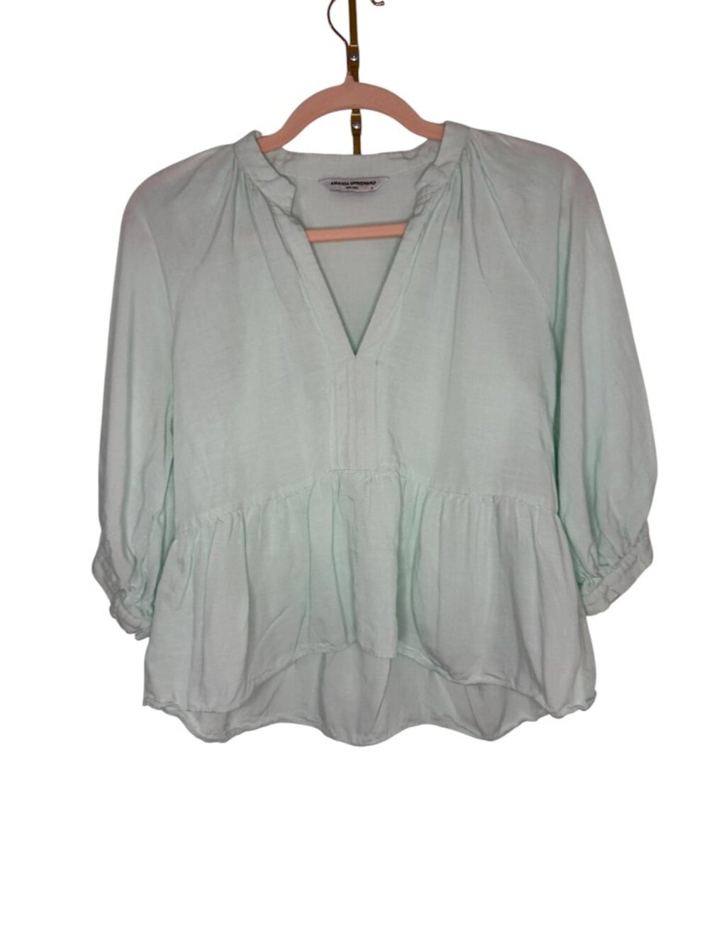 Amanda Uprichard Diego Blouse– S- Linen Blend- Mint- MSRP $150- Rent the Runway - Picture 4 of 11